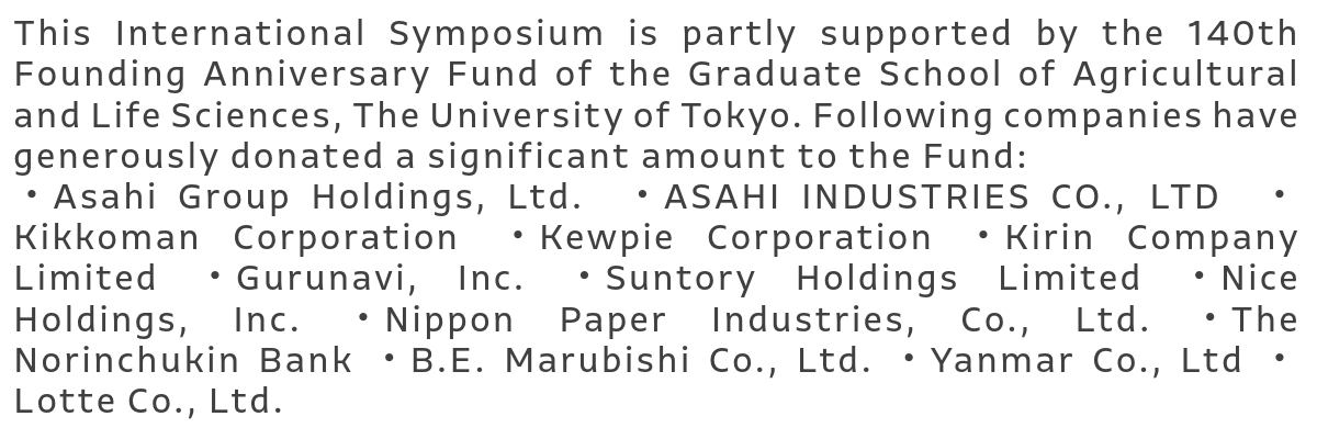 140th Founding Anniversary Fund of the Graduate School of Agricultural and Life Sciences, The University of Tokyo